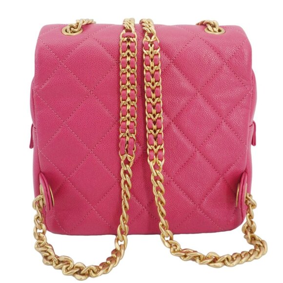 Chanel  Multi Chain Quilted Caviar Leather Backpack Pink